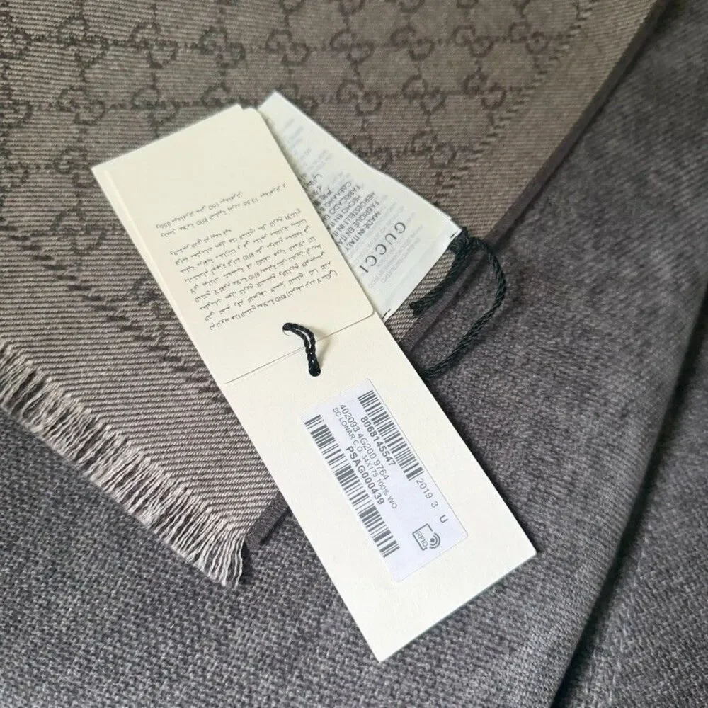 GUCCI Wool Reversible Scarf Stole All-Over Pattern Brown 402093 NEW